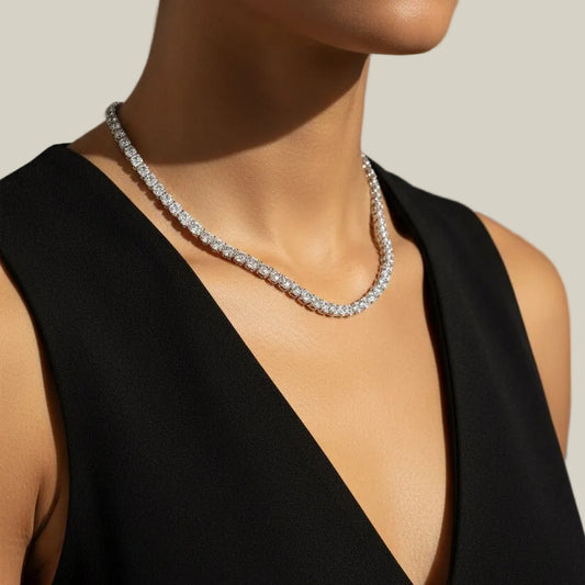 Silver tennis moissanite on a woman