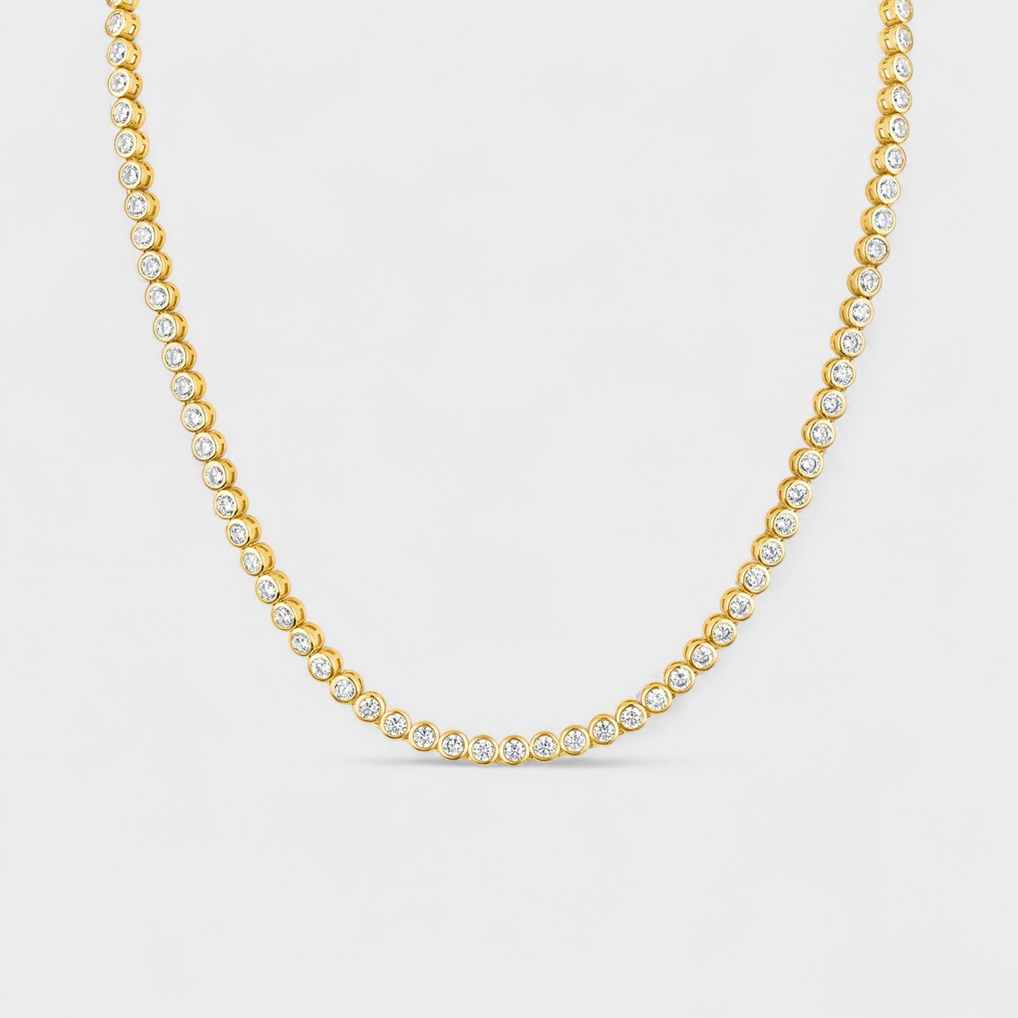 CHOE Round Bezel 14K Gold Vermeil Tennis Necklace