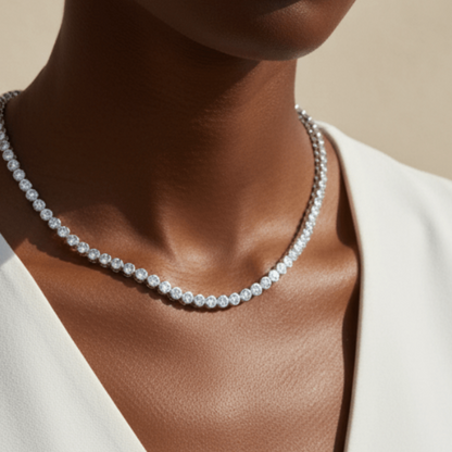 CHOE Round Bezel Silver Tennis Necklace
