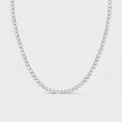 CHOE sterling silver tennis necklace with cubic zirconia bezel setting - hero shot.