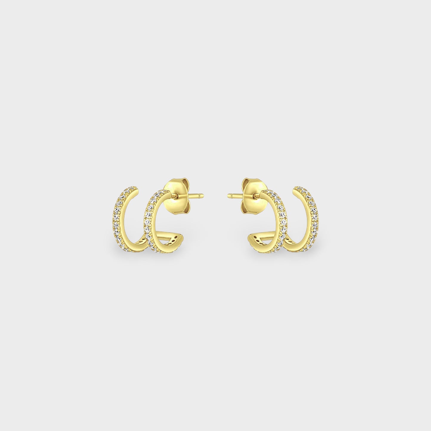 FYB Delaney gold huggie earrings with pavé cubic zirconia stones
