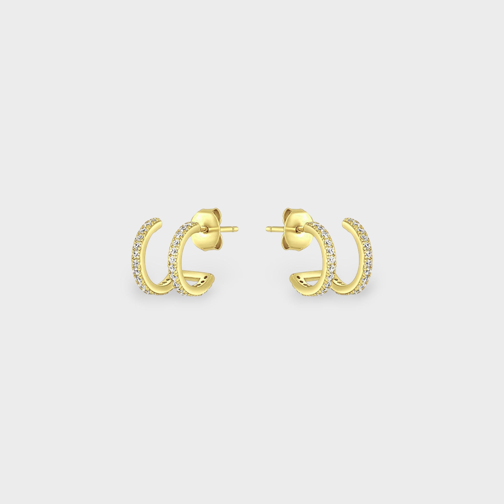 FYB Delaney gold huggie earrings with pavé cubic zirconia stones

