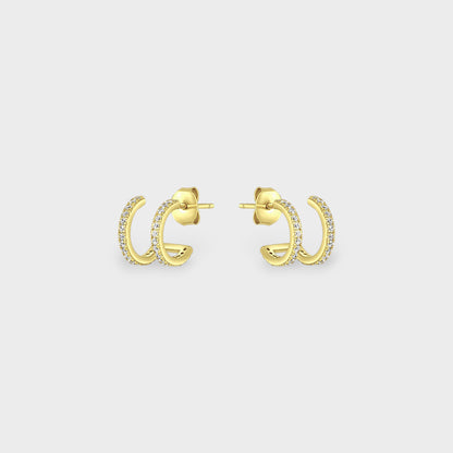 FYB Delaney gold huggie earrings with pavé cubic zirconia stones
