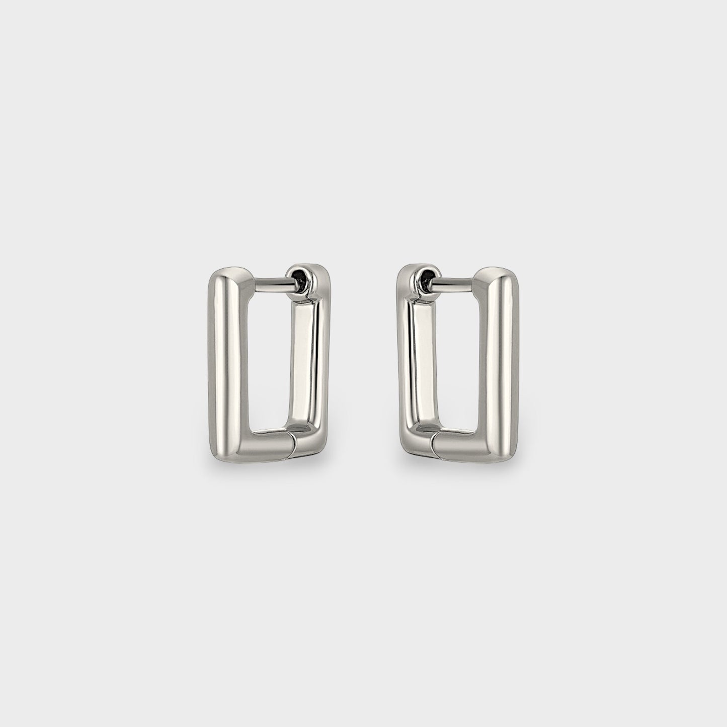 FYB Erin square huggie earrings in rhodium plated sterling silver
