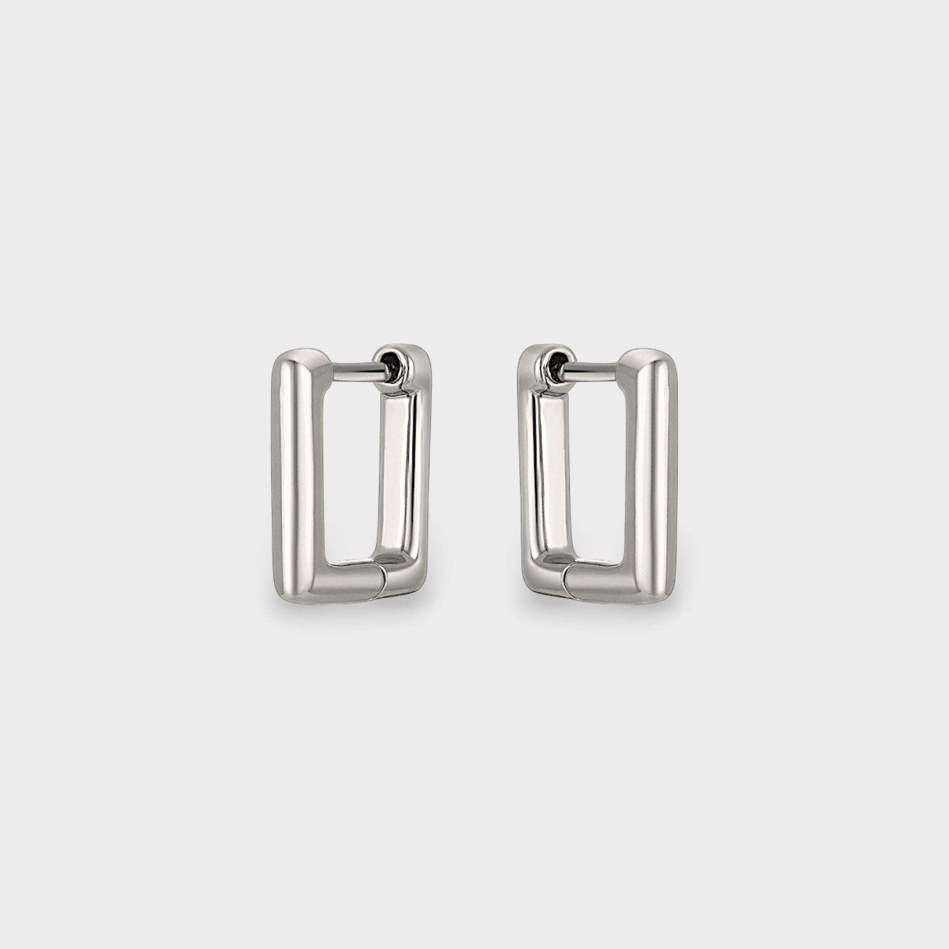 FYB Erin square huggie earrings in rhodium plated sterling silver
