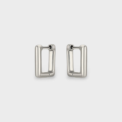 FYB Erin square huggie earrings in rhodium plated sterling silver
