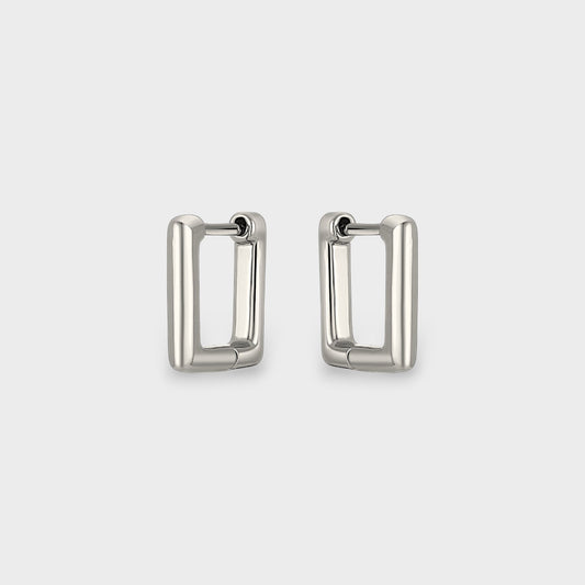 FYB Erin square huggie earrings in rhodium plated sterling silver
