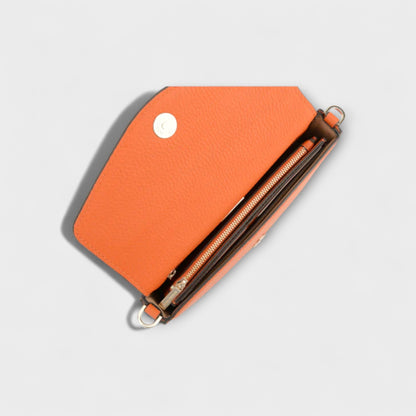 Pourchet Club orange purse - open top view showing interior.