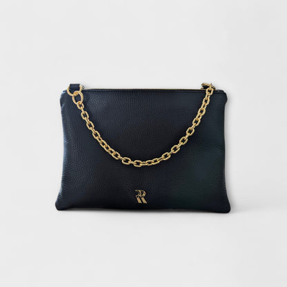 Rossi black leather pouch with chain strap