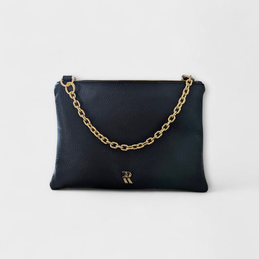 Rossi black leather pouch with chain strap