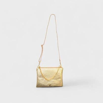 Rossi gold pouch with long leader shoulder strap